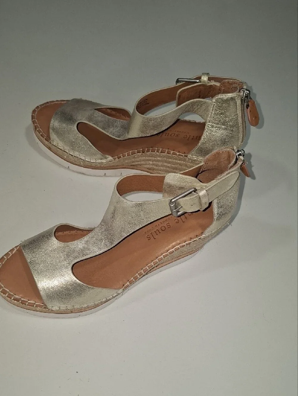 Gentle  Souls Metallic Gold Wedge Sandals with Ankle Strap